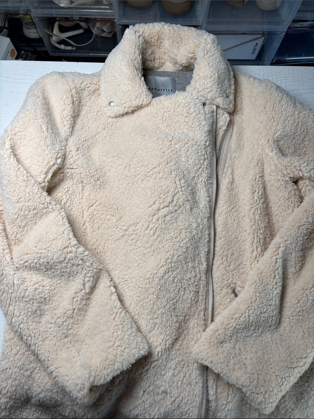 bagatelle Cream Faux-Sherpa Asymmetrical Zip Teddy Jacket